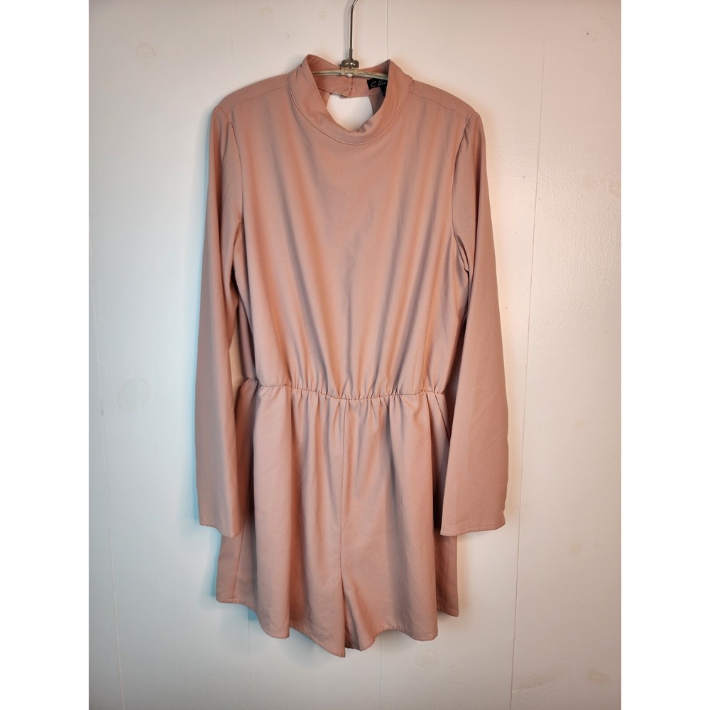 C.‎ Luce Women Pink Shorts Romper Size L long Sleeve Pockets Lines